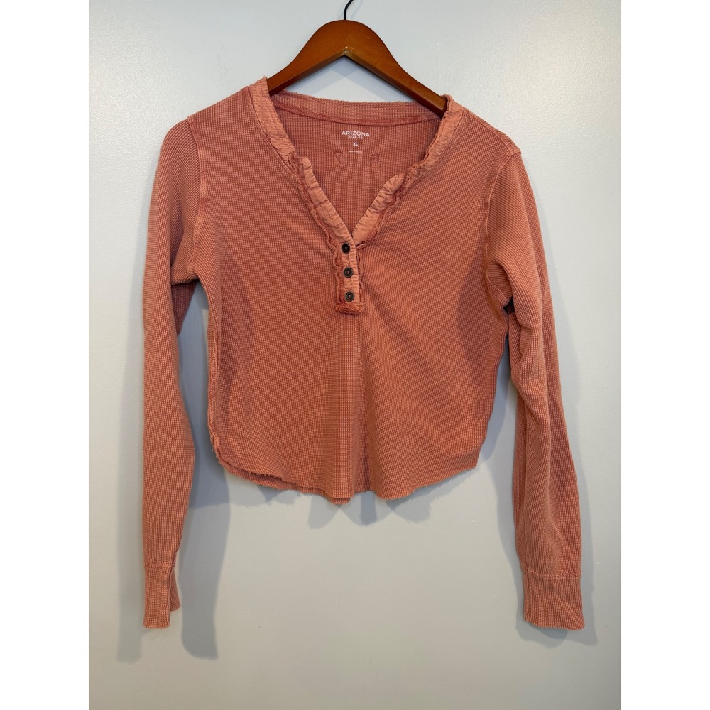 Arizona Juniors Y2K Henley Shirt XL Waffle Knit Thermal Preppy Mall‎ Coquette